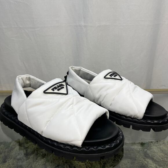 PRADA Padded Nylon White Slingback Sandals SZ 37.5 - Picture 2 of 11